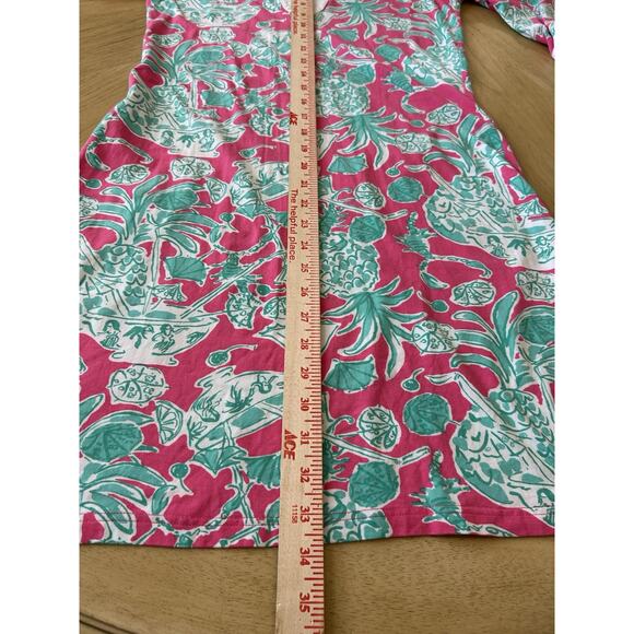 Lilly Pulitzer shift Midi dress Hawaiian Pink Green Floral V Neck 3/4 Resort XS - Picture 9 of 11